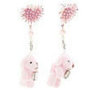Betsey Johnson Crystal Spikey Pave Heart Pink Fuzzy Teddy Bear Drop Earrings
